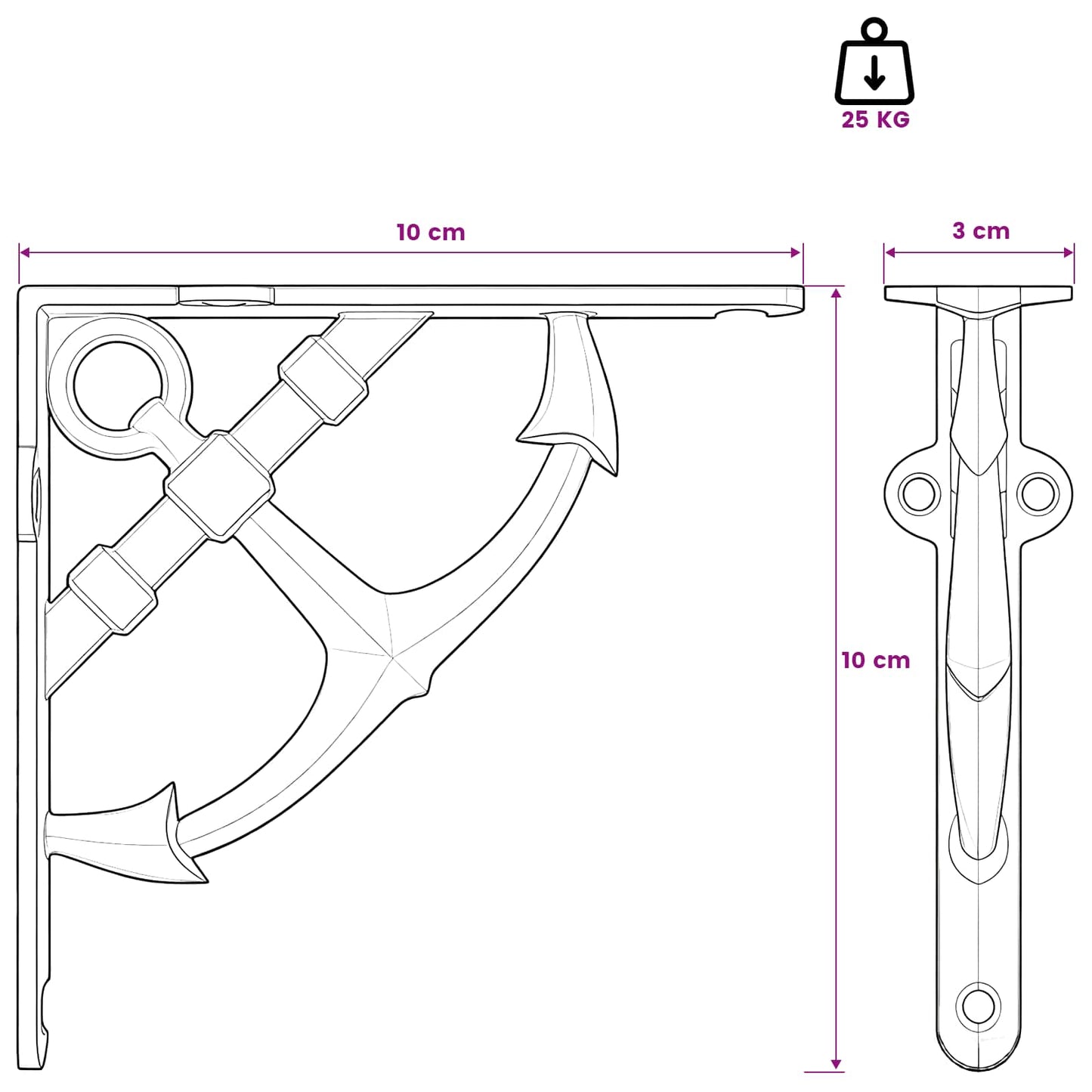 Wall Shelf Brackets 2 pcs Antique Brown 10 x 10 x 3 cm Steel