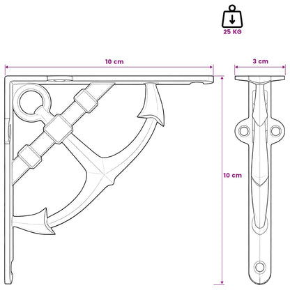 Wall Shelf Brackets 2 pcs Antique Brown 10 x 10 x 3 cm Steel