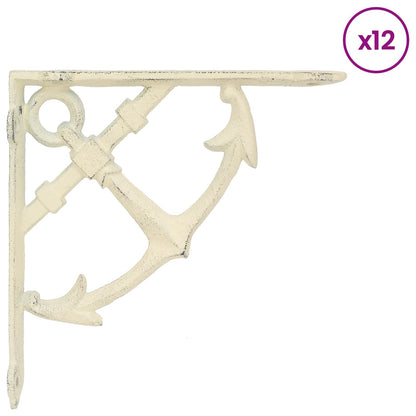 Wall Shelf Brackets 12 pcs Antique White 10 x 10 x 3 cm Steel
