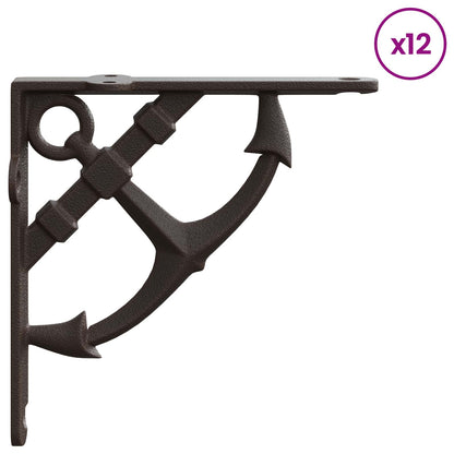 Wall Shelf Brackets 12 pcs Antique Brown 10 x 10 x 3 cm Steel