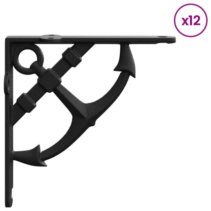 Wall Shelf Brackets 12 pcs Black 10 x 10 x 3 cm Steel