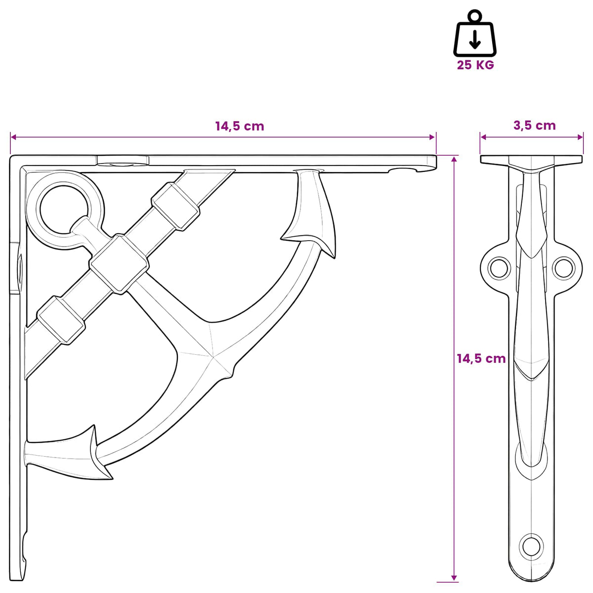Wall Shelf Brackets 2 pcs Black 14.5 x 14.5 x 3.5 cm Steel
