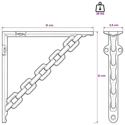 Wall Shelf Brackets 2 pcs Black 21 x 21 x 3.5 cm Steel