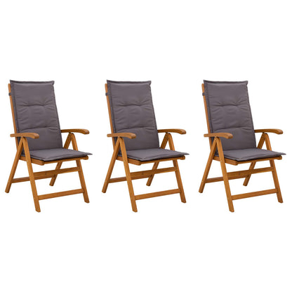 Reclining Garden Chairs 3 pcs Natural Solid Acacia Wood