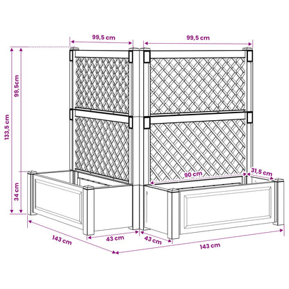 Big Planter with Trellis 2 pcs Grey 143 x 143 x 133.5 cm PP