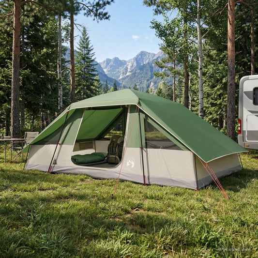 Family Tent with Rainfly Water-resistant 10-Person Green