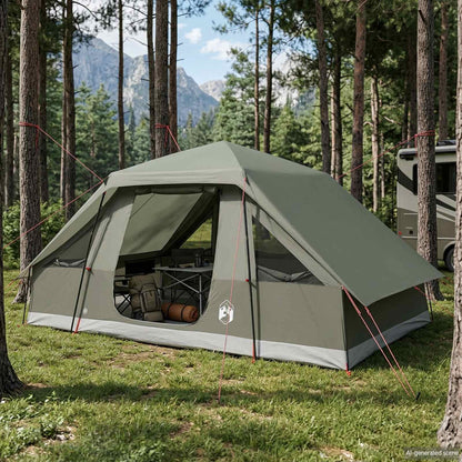 Family Tent with Rainfly Water-resistant 6-Person Army Green