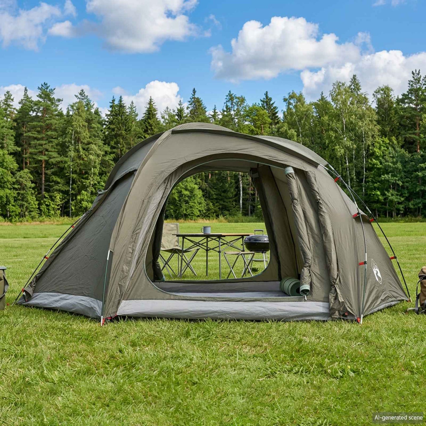 Trekking Tent with Rainfly Water-Resistant 3-Person Army Green