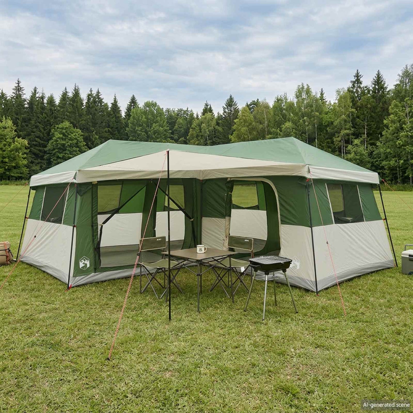 Family Tent with Rainfly Water-Resistant 14-Person Green