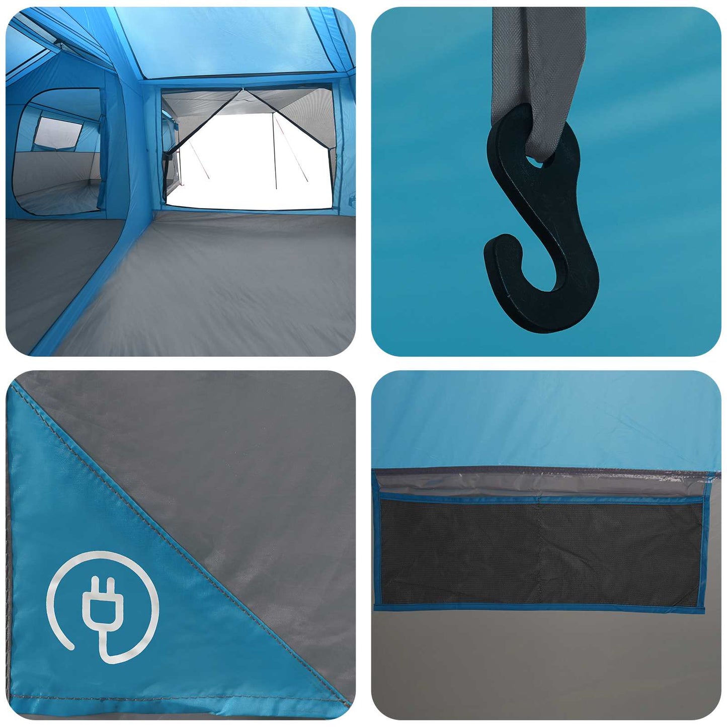 Family Tent with Rainfly Water-Resistant 14-Person Blue