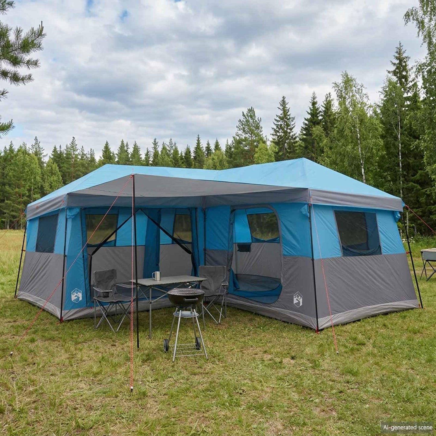 Family Tent with Rainfly Water-Resistant 14-Person Blue