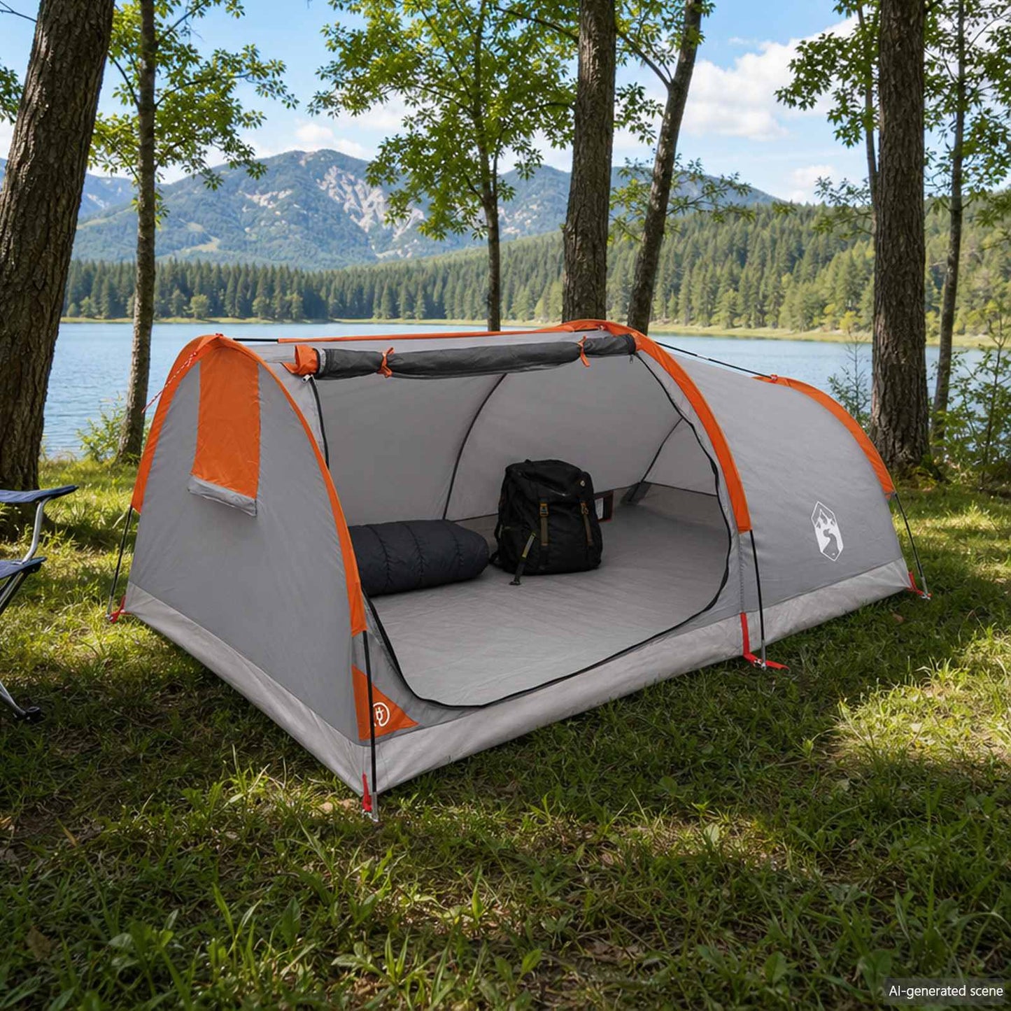 Hiking Tent Water-Resistant 1-Person Grey and Orange