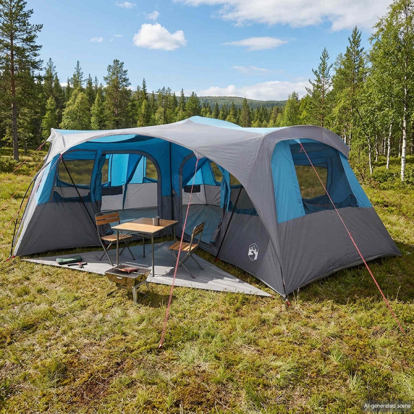 Family Tent with Rainfly Water-resistant 6-Person 6-Person Blue