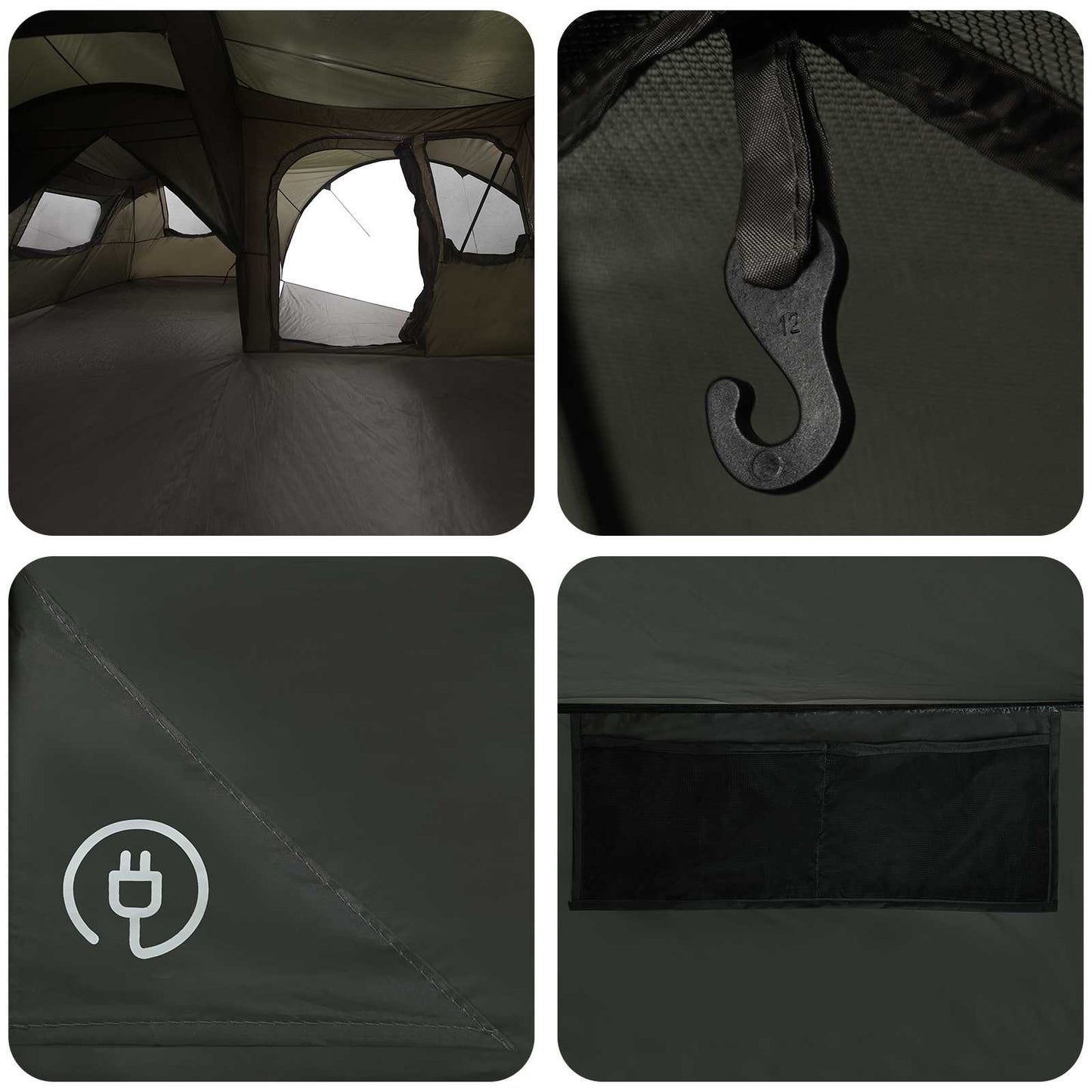 Family Tent with Rainfly Water-resistant 6-Person Army Green