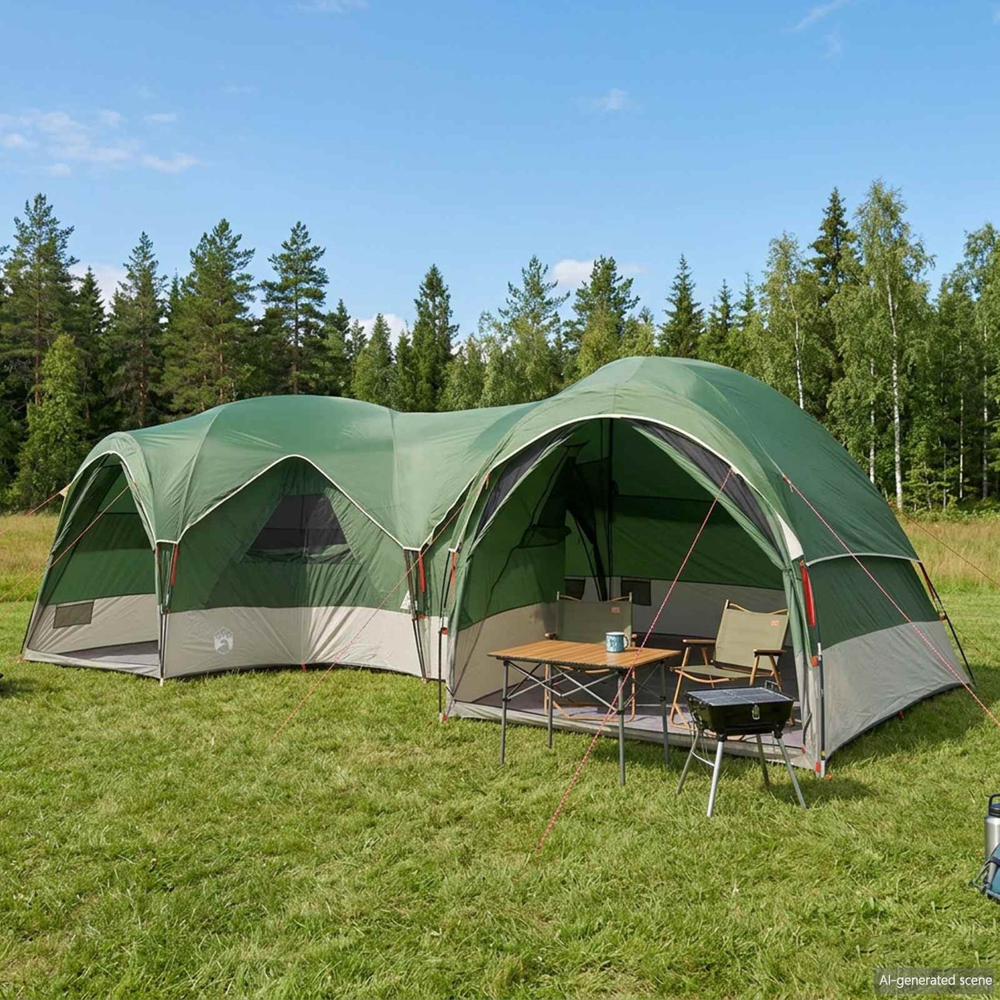 Family Tent with Rainfly Water-resistant 5-Person Green