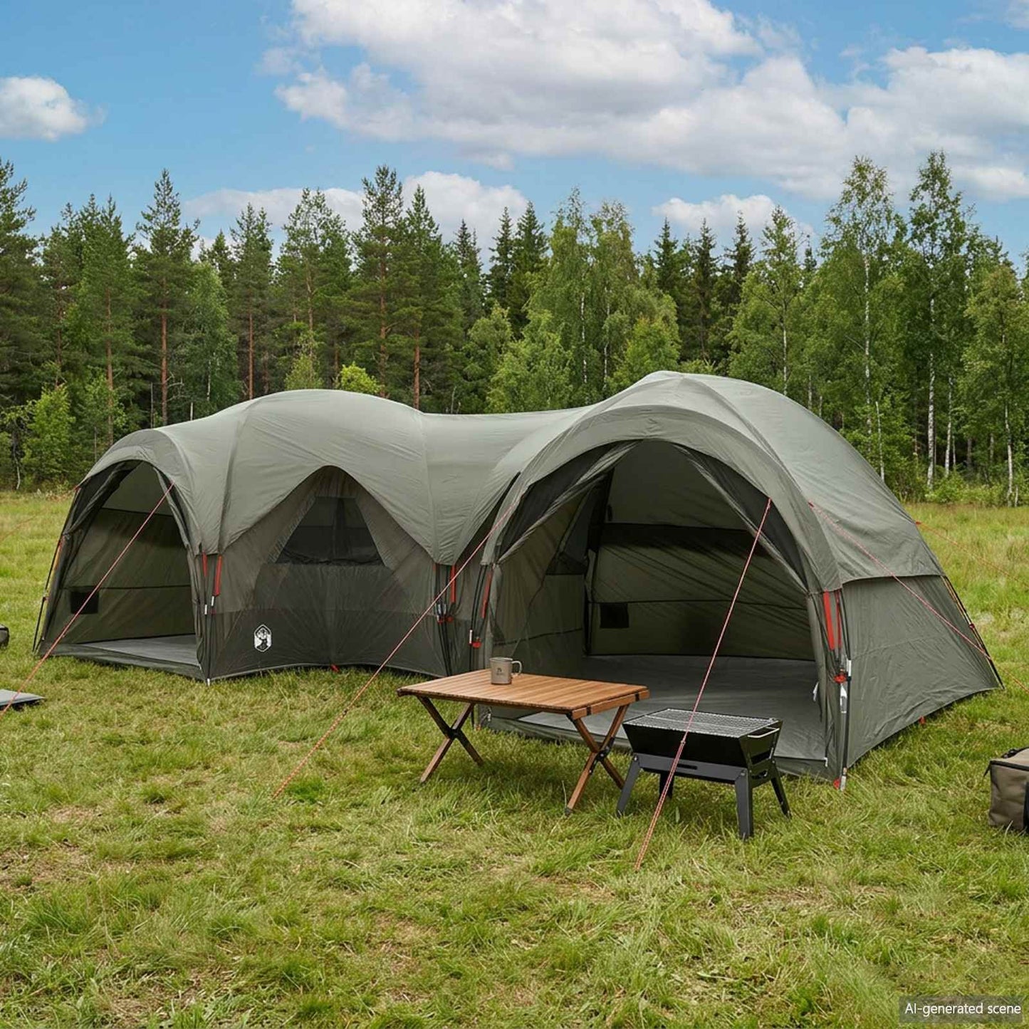 Family Tent with Rainfly Water-resistant 5-Person Army Green