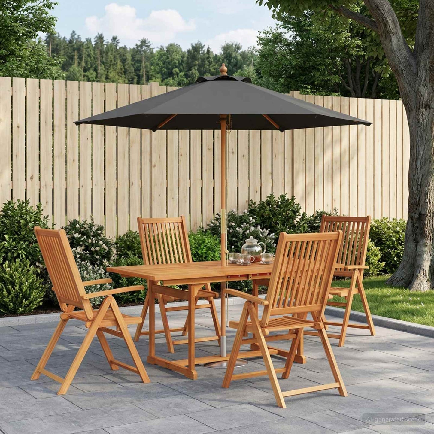 Outdoor Dining Set with Parasol 6 pcs Anthracite and Natural