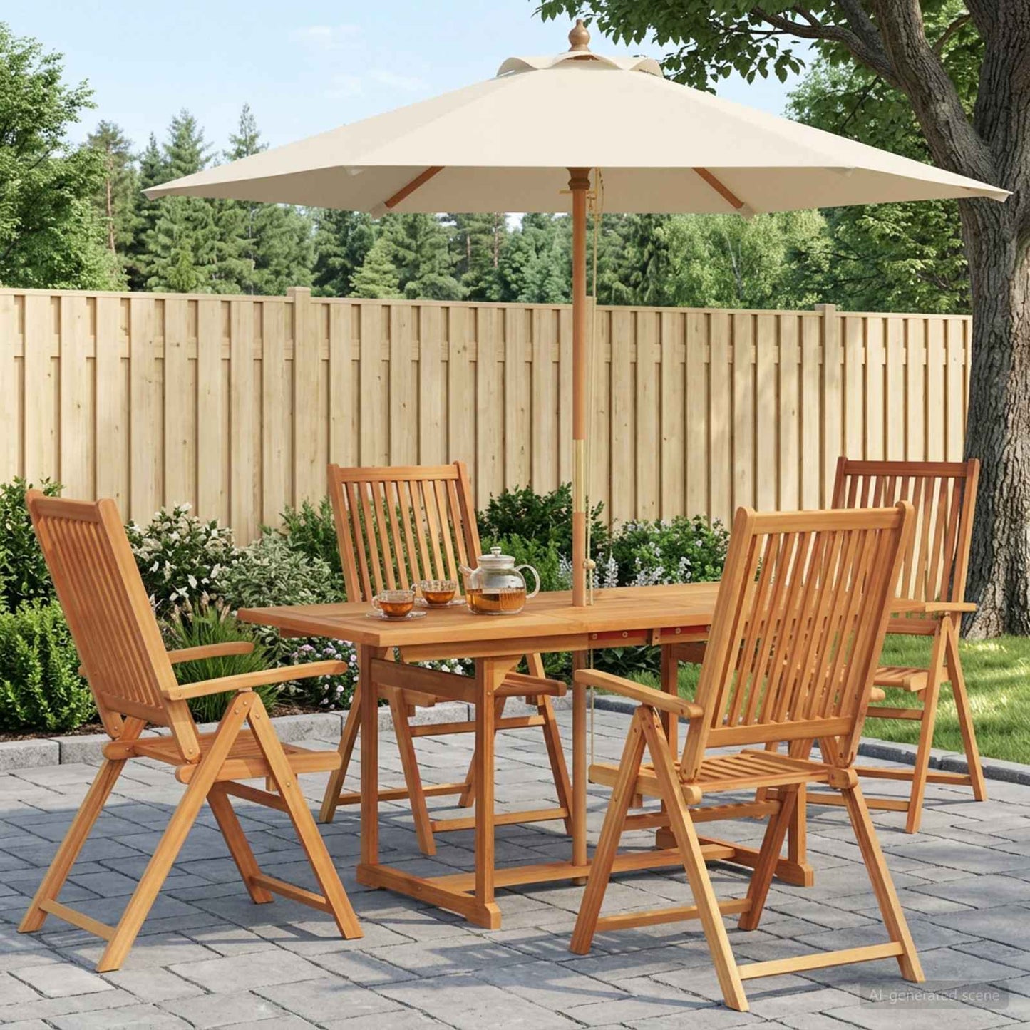 Outdoor Dining Set with Parasol 6 pcs Cream White and Natural