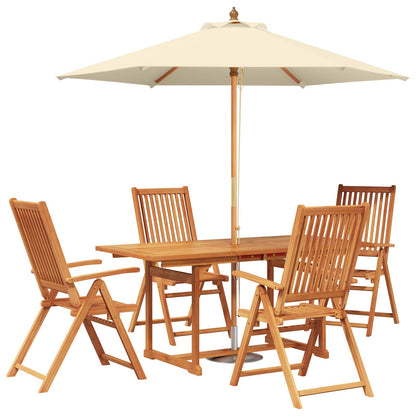 Outdoor Dining Set with Parasol 6 pcs Cream White and Natural