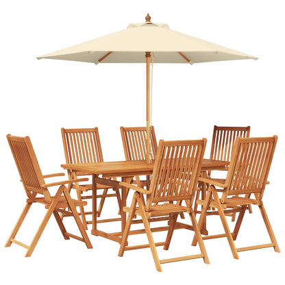 Outdoor Dining Set with Parasol 8 pcs Cream White and Natural