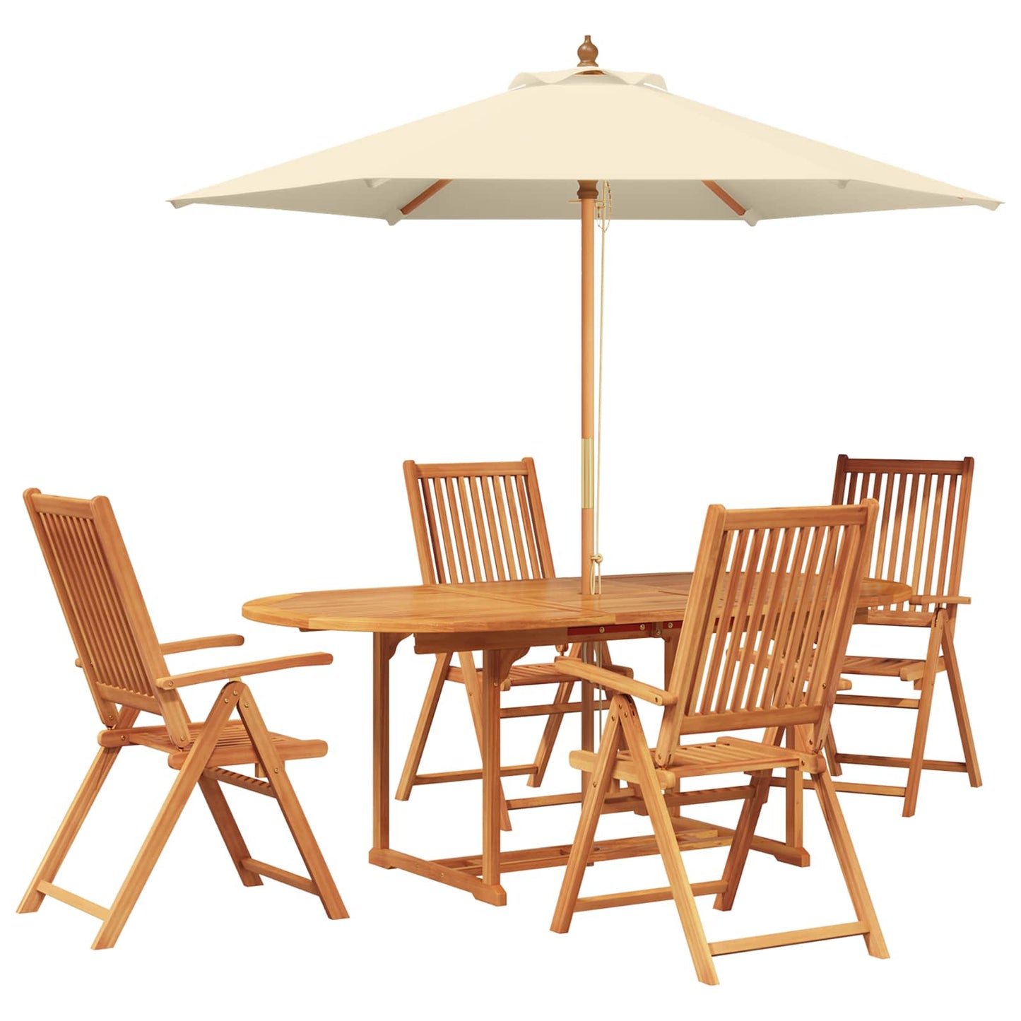Outdoor Dining Set with Parasol 6 pcs Cream White and Natural