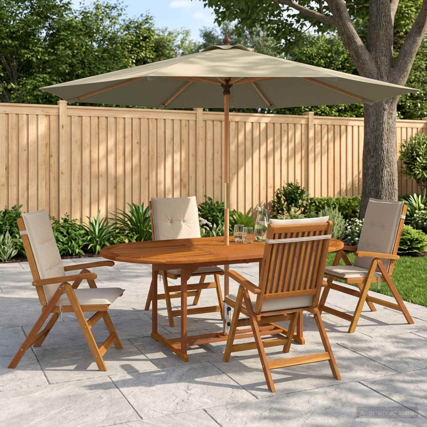 Outdoor Dining Set with Parasol 6 pcs Cream White