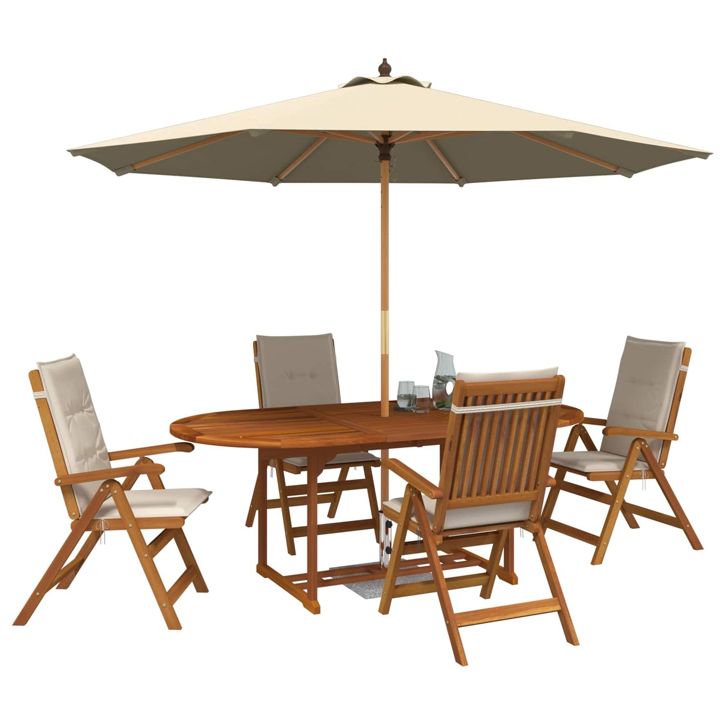 Outdoor Dining Set with Parasol 6 pcs Cream White