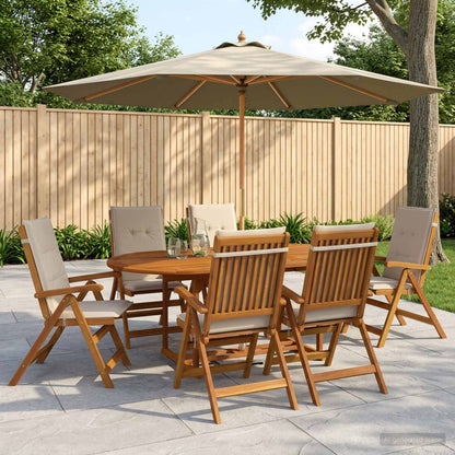 Outdoor Dining Set with Parasol 8 pcs Cream White