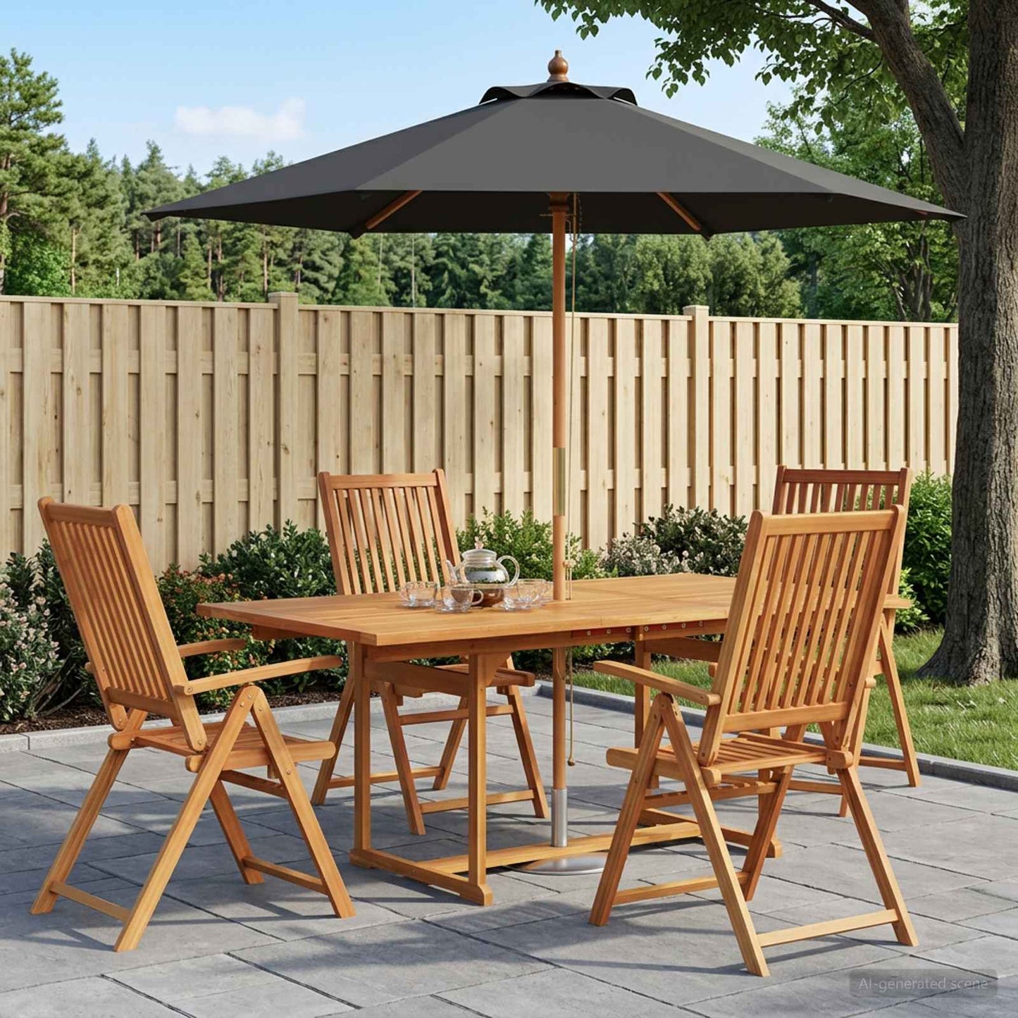Outdoor Dining Set with Parasol 6 pcs Anthracite and Natural