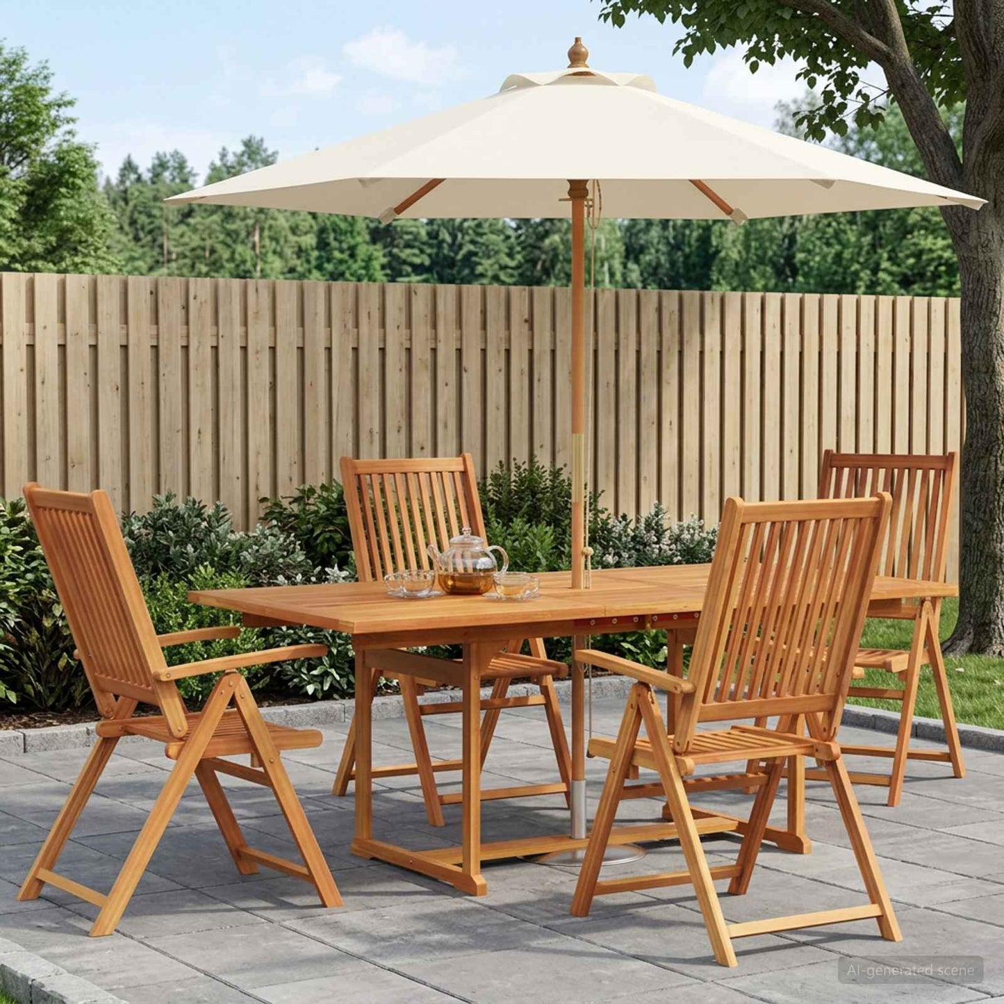 Outdoor Dining Set with Parasol 6 pcs Cream White and Natural