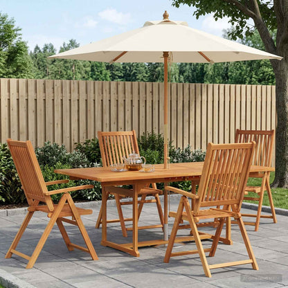Outdoor Dining Set with Parasol 6 pcs Cream White and Natural