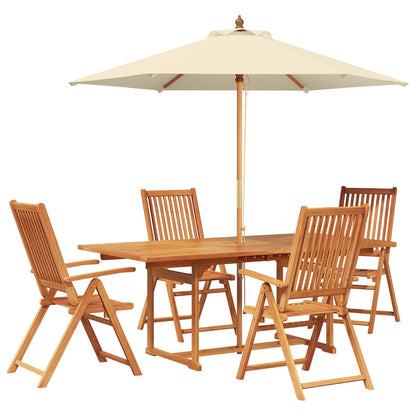 Outdoor Dining Set with Parasol 6 pcs Cream White and Natural