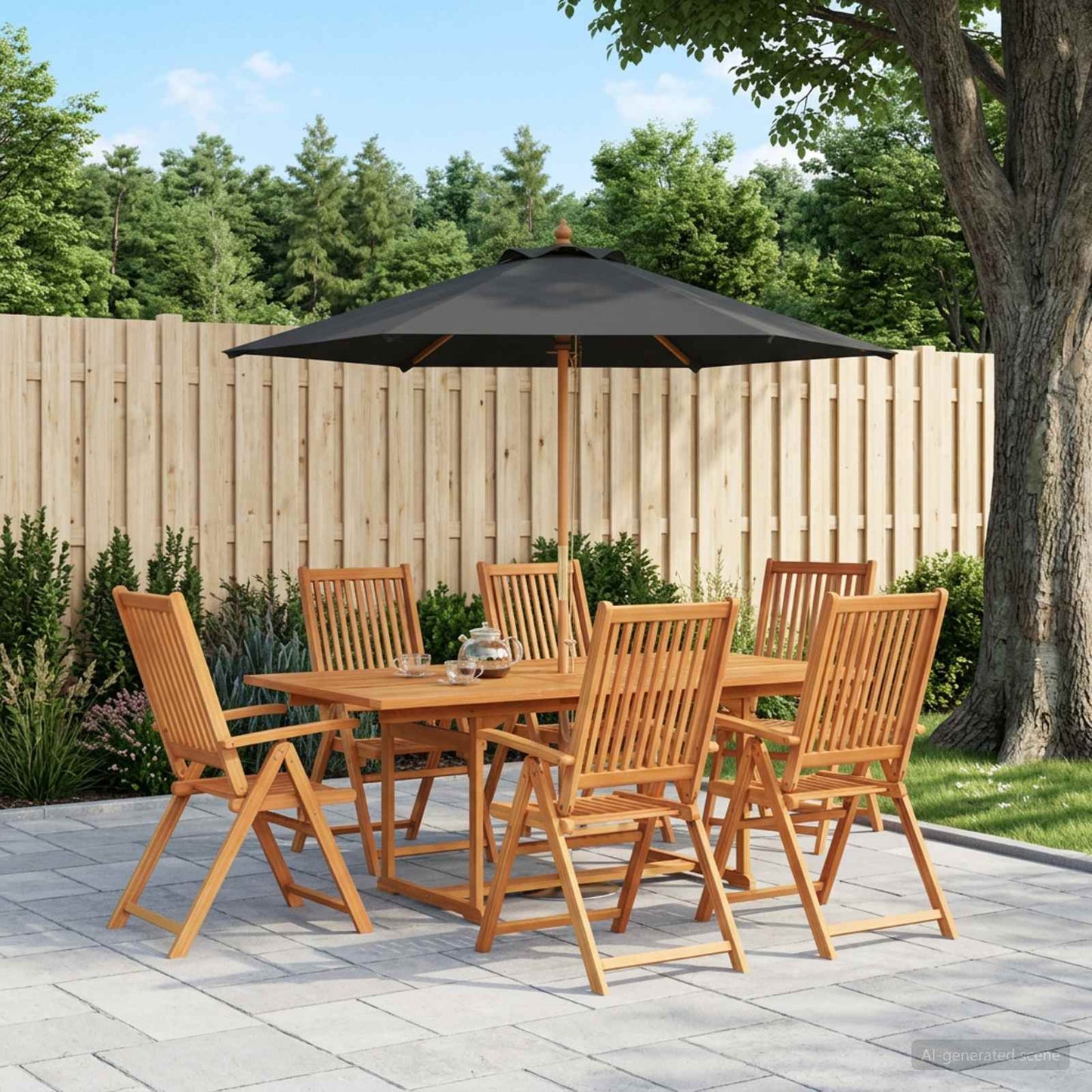 Outdoor Dining Set with Parasol 8 pcs Anthracite and Natural