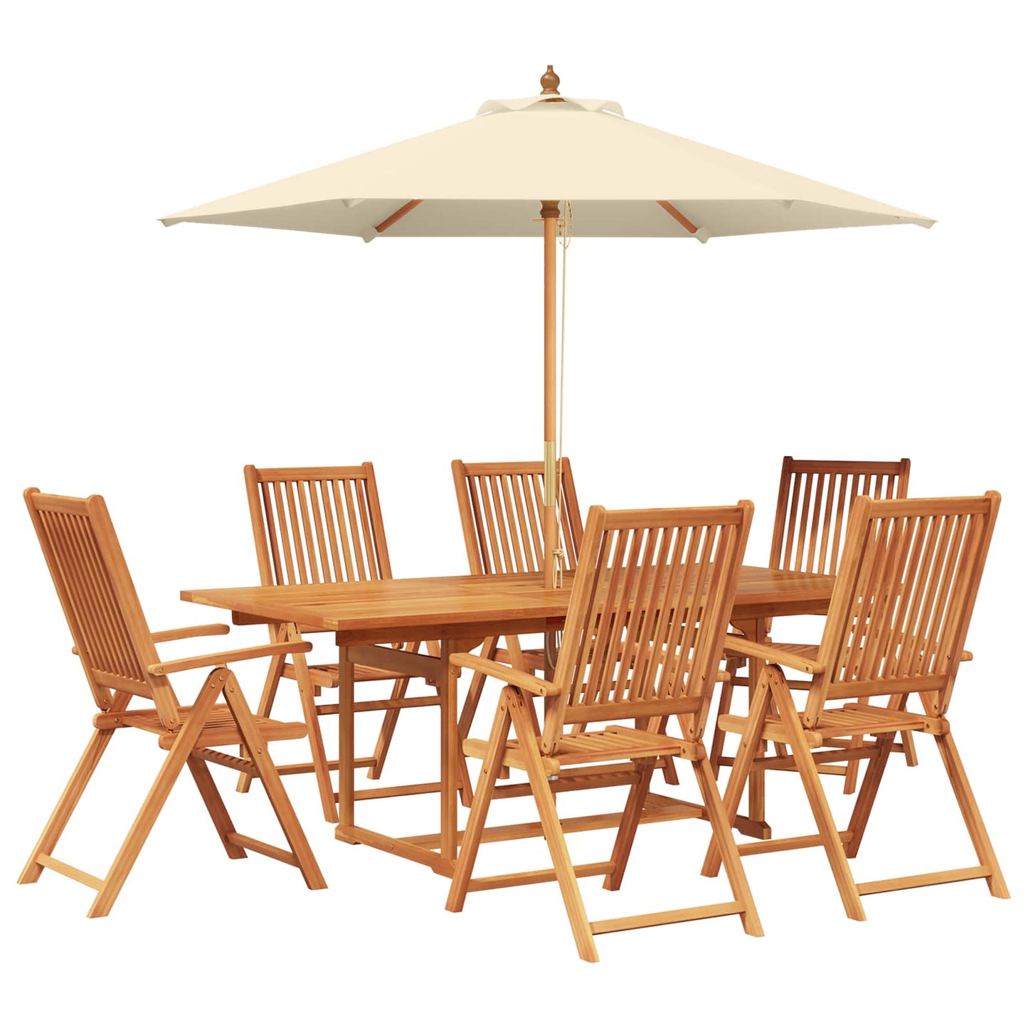 Outdoor Dining Set with Parasol 8 pcs Cream White and Natural