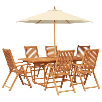 Outdoor Dining Set with Parasol 8 pcs Cream White and Natural