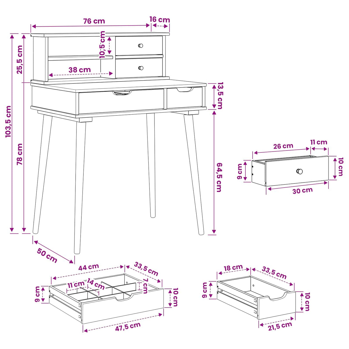 Dressing Table Set FAUSKE 2 pcs White 76 x 50 x 103.5 cm