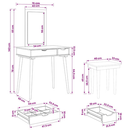 Dressing Table Set FAUSKE 3 pcs White 76 x 50 x 143 cm