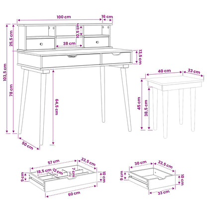 Dressing Table Set FAUSKE 3 pcs White 100 x 50 x 103.5 cm