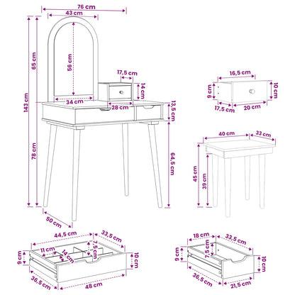 Dressing Table Set FAUSKE 4 pcs White 76 x 50 x 143 cm