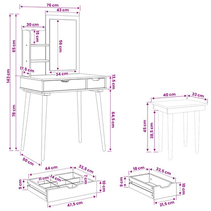 Dressing Table Set FAUSKE 4 pcs White 76 x 50 x 143 cm