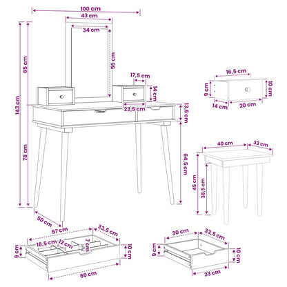 Dressing Table Set FAUSKE 5 pcs White 100 x 50 x 143 cm