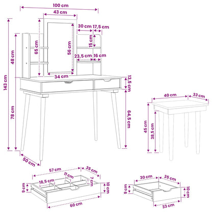Dressing Table Set FAUSKE 5 pcs White 100 x 50 x 143 cm