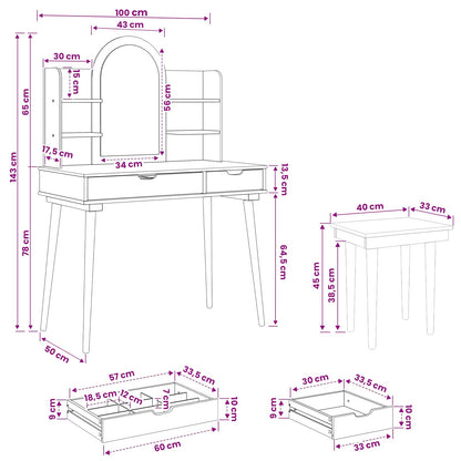 Dressing Table Set FAUSKE 5 pcs White 100 x 50 x 143 cm