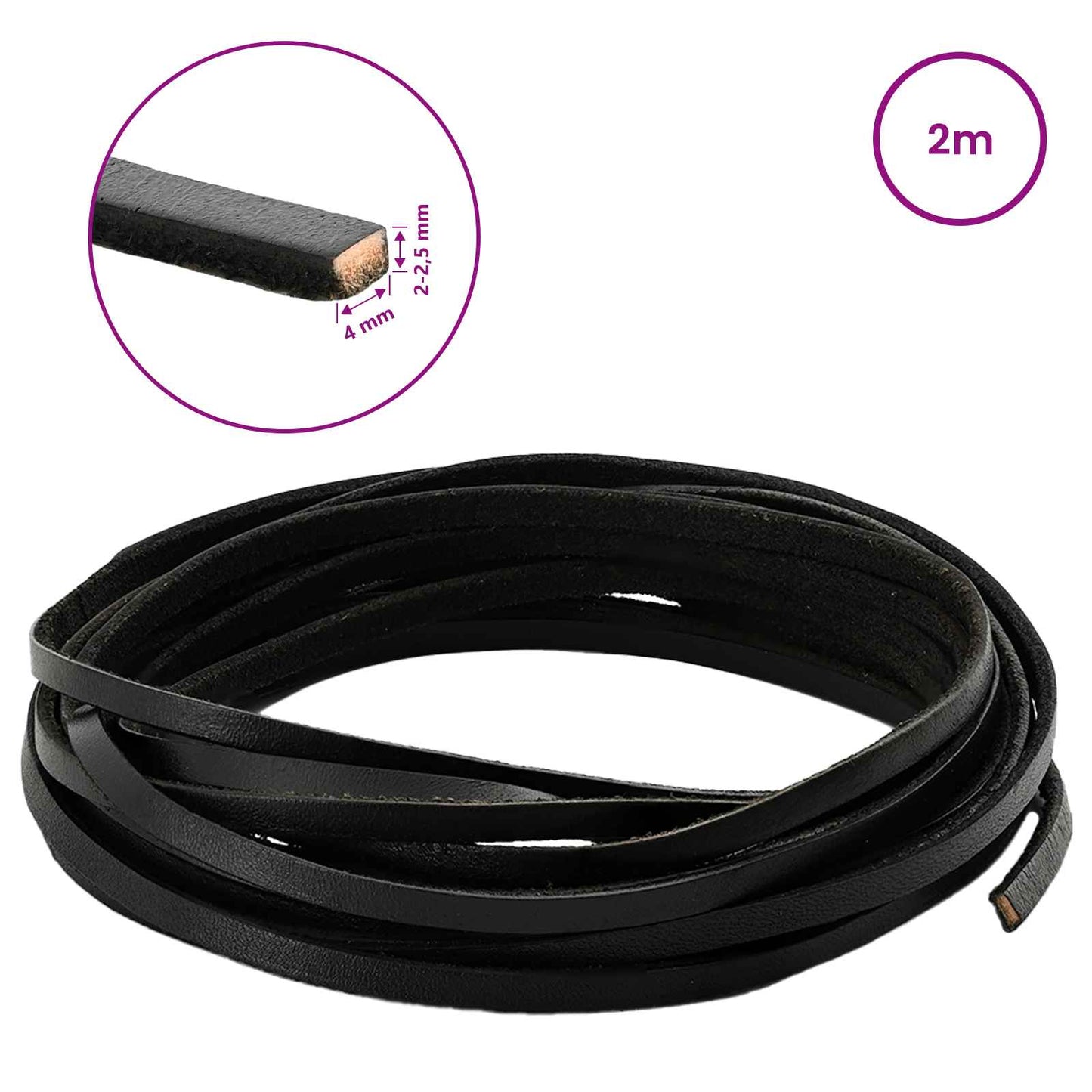 Leather Strap 1 Black 200 x 0.4 cm Leather