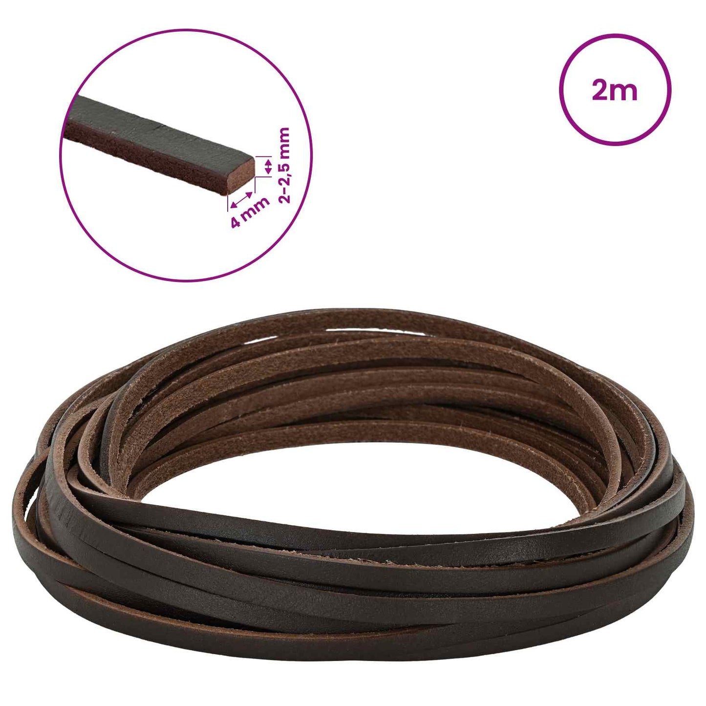 Leather Strap 1 Dark Brown 200 x 0.4 cm Leather
