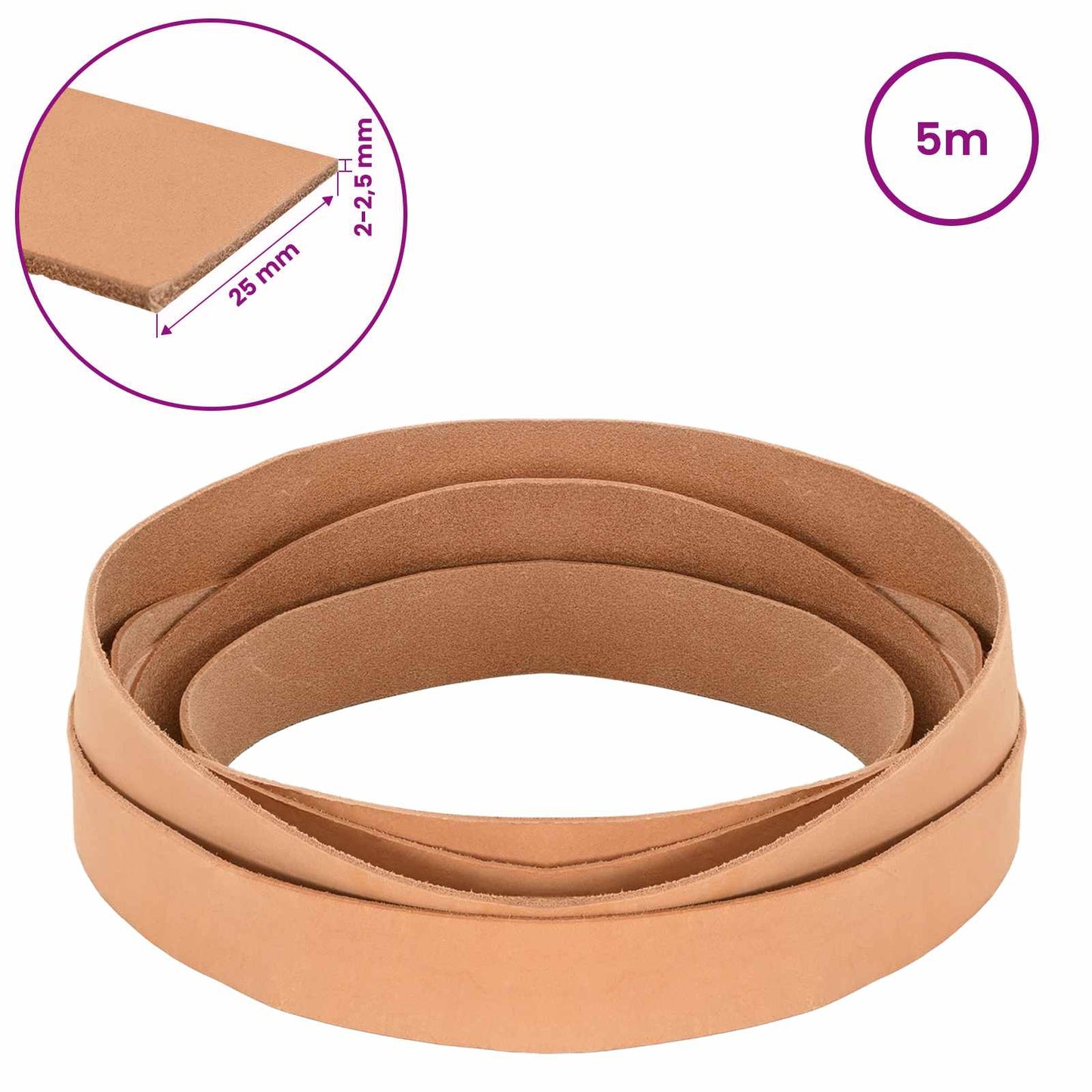 Leather Strap 1 Light Brown 500 x 2.5 cm Leather