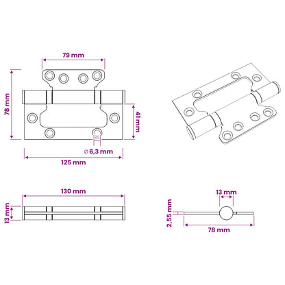 Hinge 16 pcs 125 x 78 x 13 mm Silver Steel
