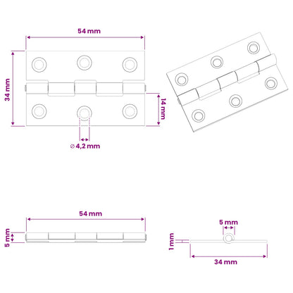 Hinge 12 pcs 54 x 34 x 5 mm Silver Steel