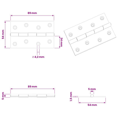 Hinge 12 pcs 89 x 54 x 5 mm Silver Steel