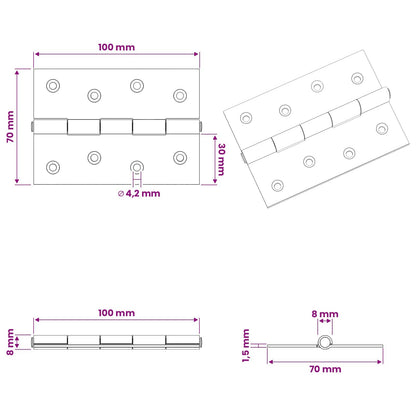 Hinge 12 pcs 100 x 70 x 8 mm Silver Steel